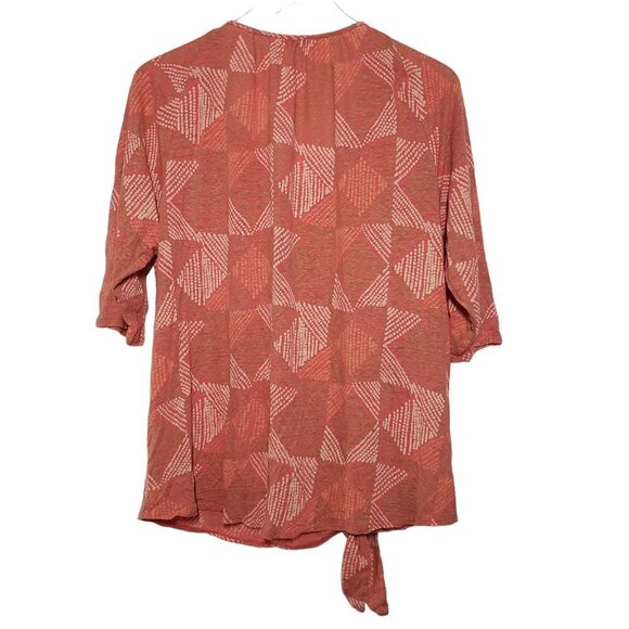 Lucky Brand Boho Printed Blouse Tie Front Peach Orange Womens 2X - Picture 8 of 12